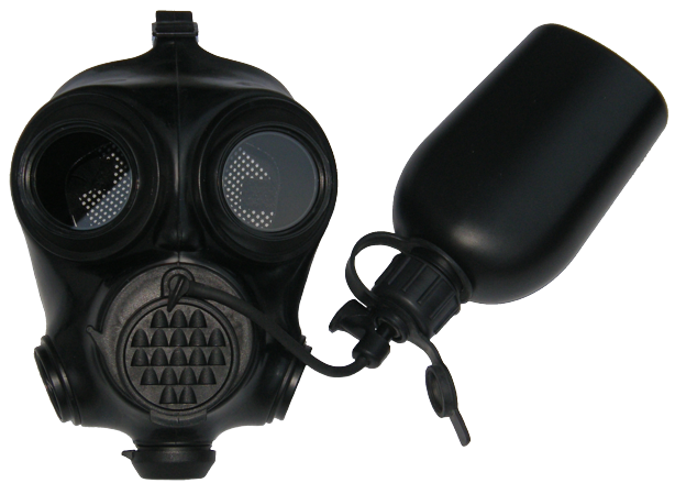 Detailní zobrazení vojenské ochranné masky OM-90.